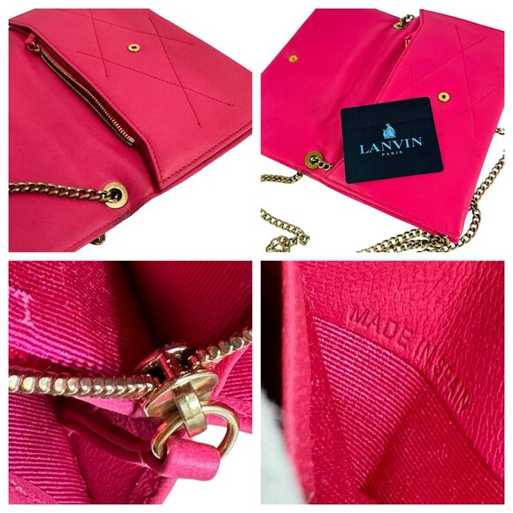LANVIN Fuchsia Leather Sugar Lambskin Mini Crossbody Wallet Bag Made in Spain - Picture 8 of 14